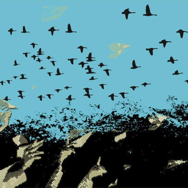 161 micaela serino volo di primavera- digitale su tela e sfoglia d oro- cm 70x60